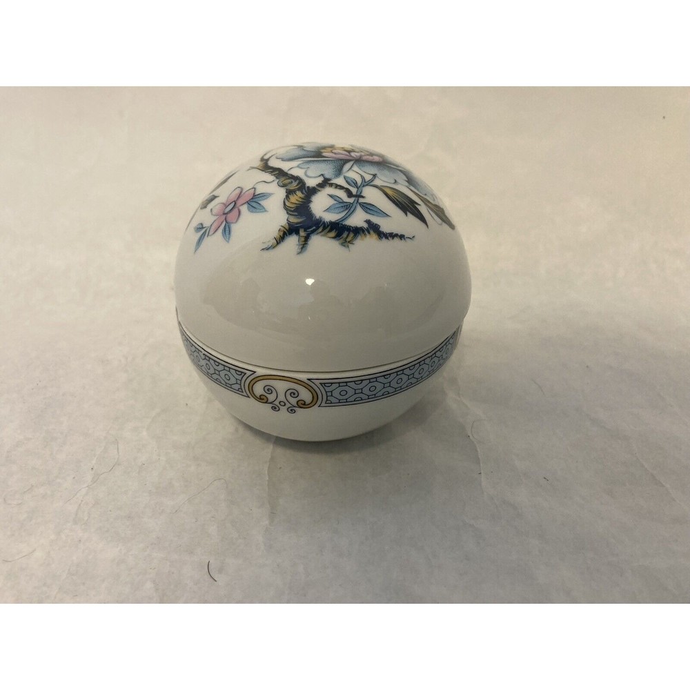 Limoges France Porcelain Egg Shaped Trinket Box Blue Floral 5” - Picture 3 of 7